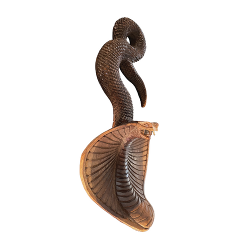 Hooded Cobra Snake Sculpture Handmade Carved suar wood statue  Bali Art 8"