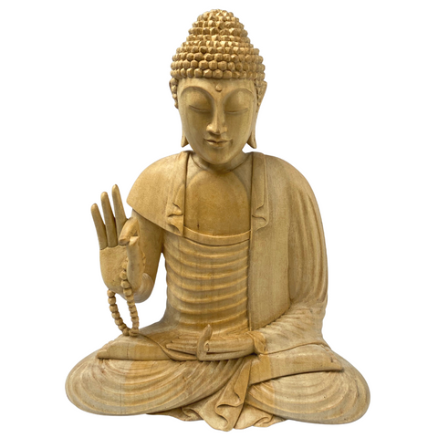 Teaching Buddha statue Dharma chakra Wheel Mudra Wood Carving Sculpture Bali Art