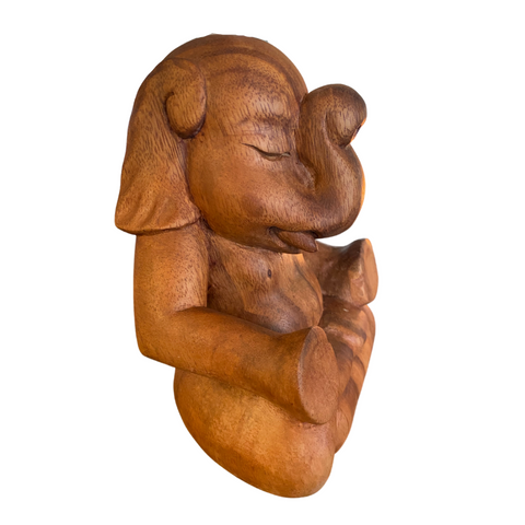 Buddha Elephant Statue Yoga Sculpture Padmasana Lotus Pose Wood Carving Bali Art