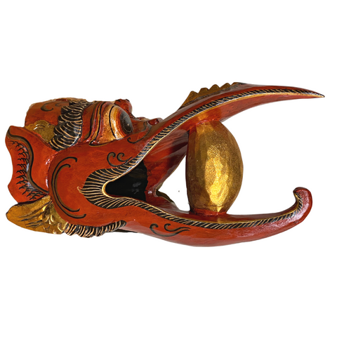 Balinese Garuda Mask Golden Egg Eagle Carved Wood Polychrome Bali Wall Art 