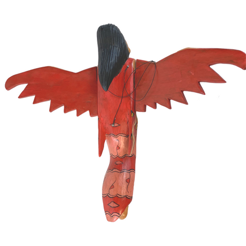 Flying Dewi Sri Goddess Demon Chaser Mobile Winged Carved Wood Bali art red 12"