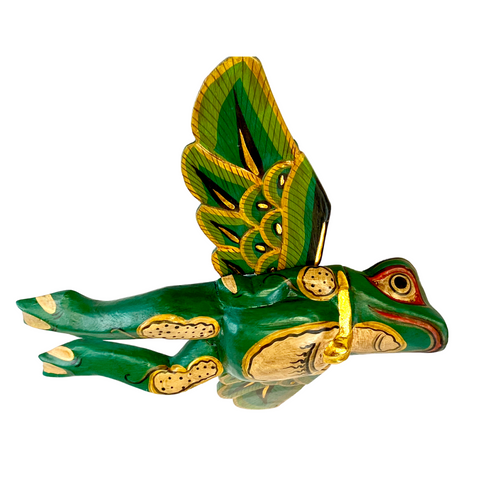 FLYING Frog Mobile Winged Demon Chaser carved wood Balinese Folk Art
