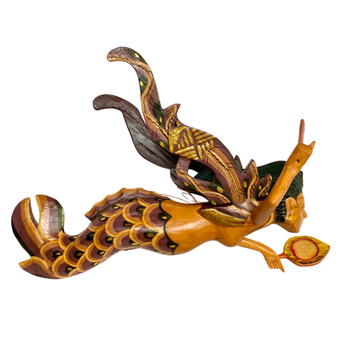 Flying Mermaid Goddess Mobile Crib Guardian Carved Wood Bali Art Mauve 16"