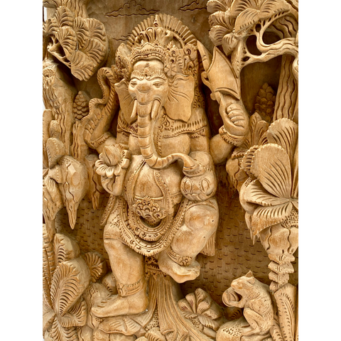 Ganapati Ganesha Murti Relief Panel Wall art Sculpture wood carving Bali Art