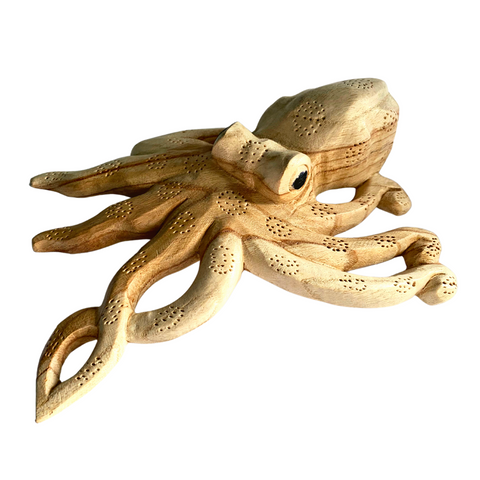 Octopus Sea-life Cephalopod Statue wood carving Sculpture Bali Wall art