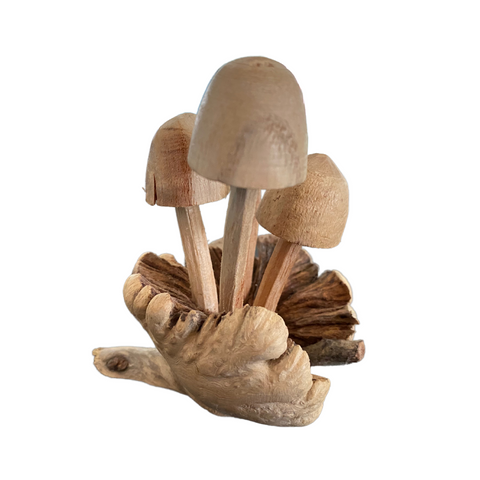 Magic Mushroom Cluster Statue Parasite Wood Carving Handmade Bali Art Sculpture
