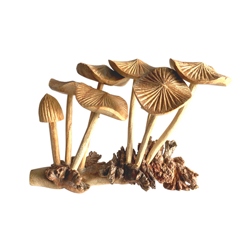 Magic Meanie Mushroom Fungi Carving Parasite Wood Bali Art Sculpture hand carved