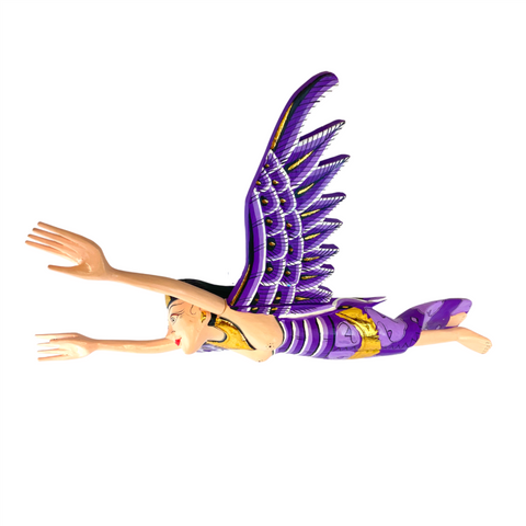 Flying Winged Dewi Sri Goddess Mobile Crib Angel Carved Wood Bali art Purple 21"