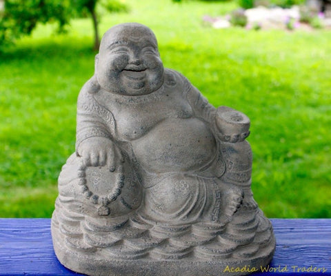 Happy Buddha Hotei Garden Statue Good Fortune cast lava stone Bali Yard Art