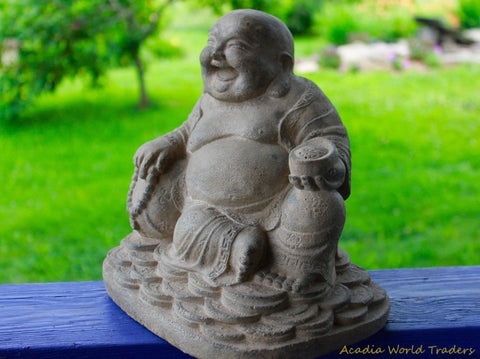Happy Buddha Hotei Garden Statue Good Fortune cast lava stone