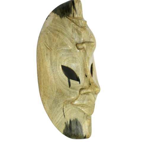Balinese Mask Comedy Tragedy Wall art Natural Hibiscus hand carved wood