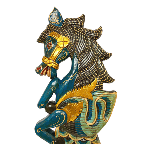 Balinese Winged Seahorse Panel Merhorse Mermaid Hand Carved Painted Decorative Wall Folk Art Teal