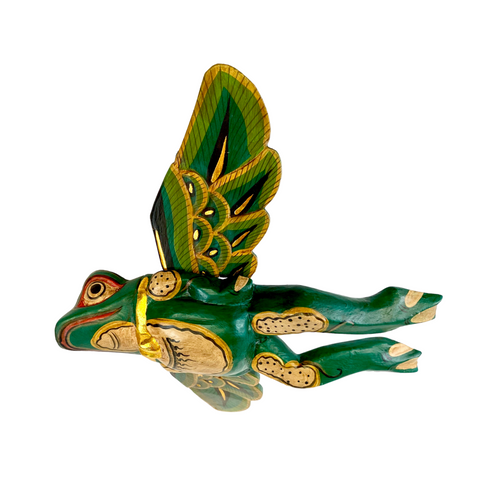 FLYING Frog Mobile Winged Spirit guardian carved wood Balinese Folk Art