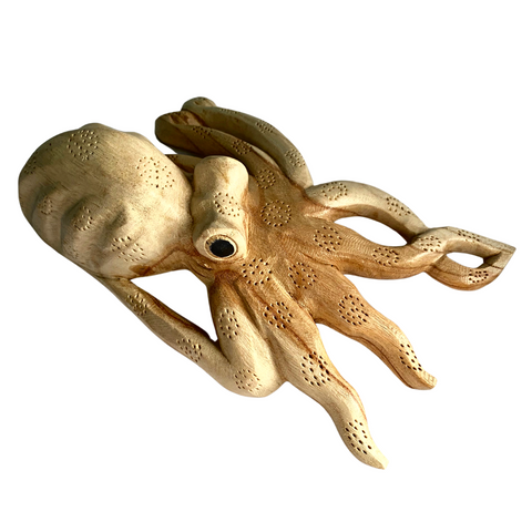 Octopus Sea-life Cephalopod Statue wood carving Sculpture Bali Wall art