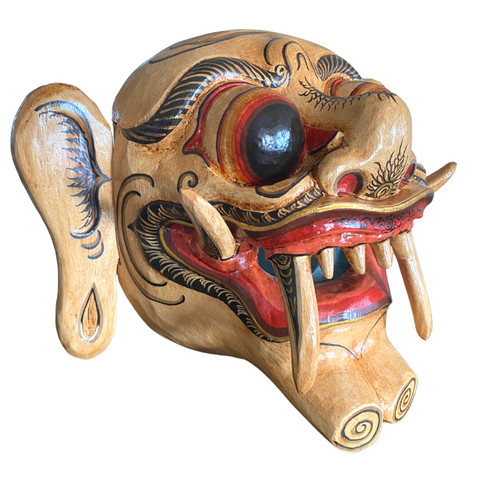 Balinese Fanged Raksasa Demon Mask Lantern Jaw Bali Folk Art Hand carved wood