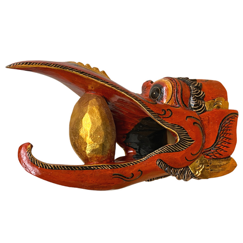 Balinese Garuda Mask Golden Egg Eagle Carved Wood Polychrome Bali Wall Art 
