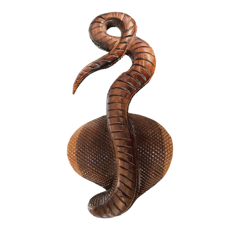 Hooded Cobra Snake Sculpture Handmade Carved suar wood statue  Bali Art 8"