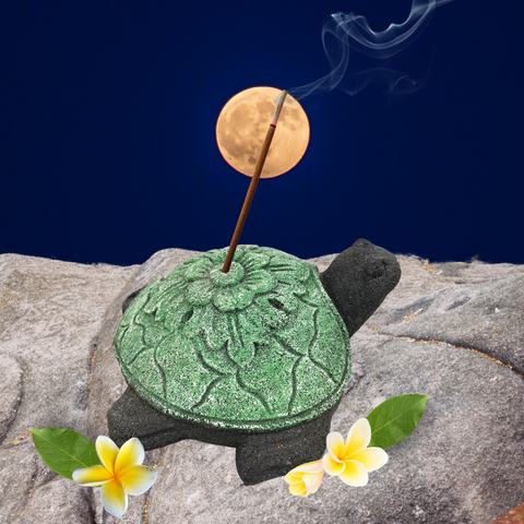 World Turtle stick incense holder burner ash catcher Garden art cast LAVA STONE Asian yard Decor