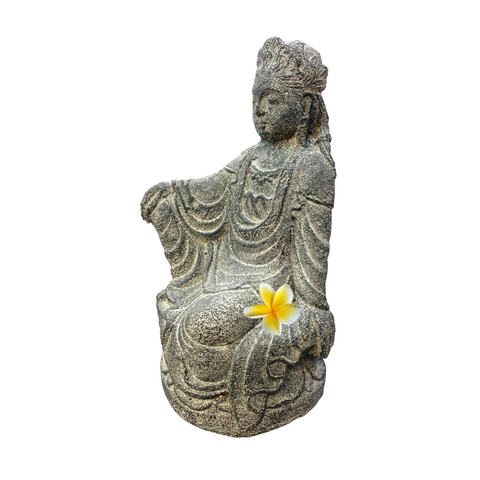 Seated Kwan Yin Guanyin Garden Statue Bodhisattva of Compassion Buddha Goddess Cast Handmade Lava stone sculpture