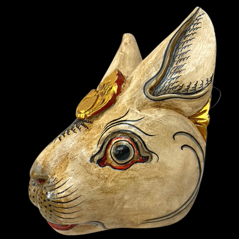 Balinese White Rabbit Drama Mask Topeng Bali Wall Art sculpture hand carved Bunny wood Carving Wall Ar