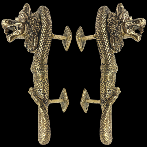 Silvered Bronze Dragon Naga Antaboga Serpent Door Handle door hardware Pull handmade Cast Bronze Metal Bali Art