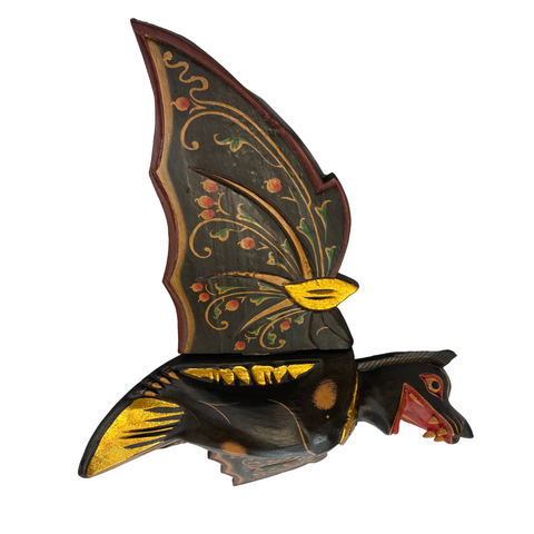 Flying Black Bat Mobile Balinese Spirit Chaser hand carved wood Bali Art