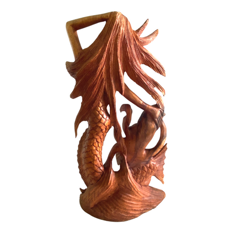 Mermaid Octopus Kraken Sculpture Wood Carving Statue Hand Carved Balinese Art
