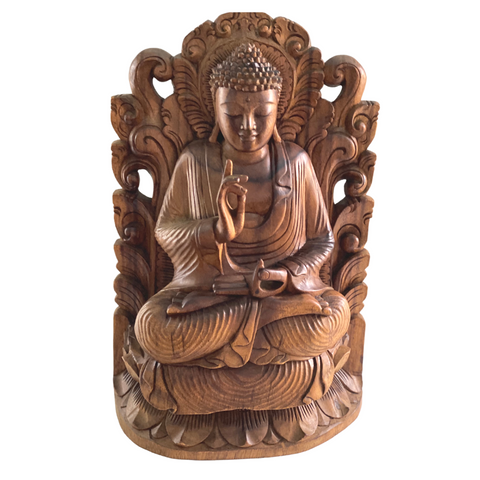 Teaching Buddha Sculpture Vitarka Mudra handmade Wood Carving Statue Bali Art