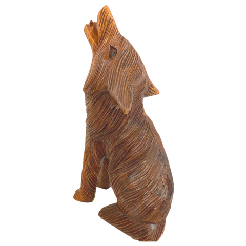 Howling Wolf Pup Wildlife wood carving sculpture 