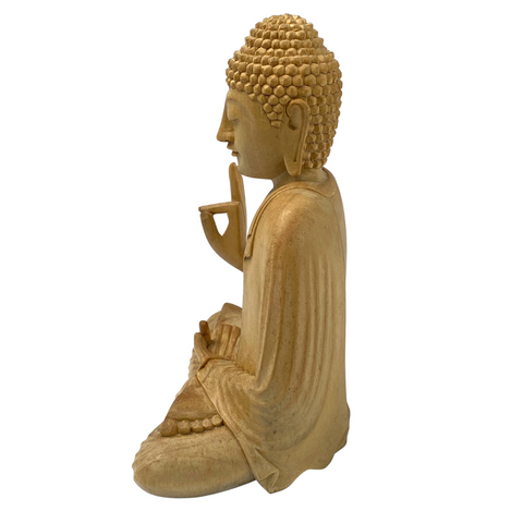 Teaching Buddha statue Dharmachakra Wheel Mudra Wood Carving Sculpture Bali Art
