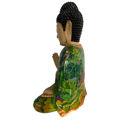 Namaste Buddha Statue Anjali Mudra Statue Painted Carved Wood Sculpture Bali Art