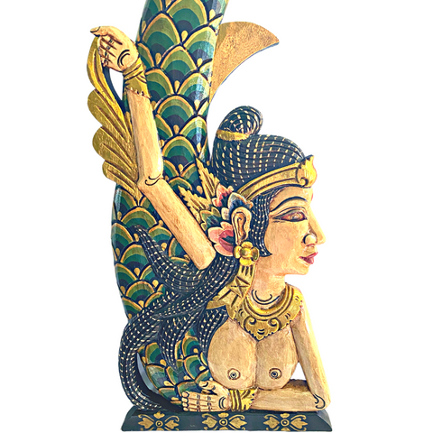 Balinese Mermaid Goddess Wall art Panel Hand Carved Painted Wood Bali folk