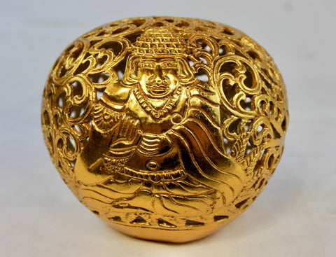 Meditating Buddha & Naga Hand Carved coconut shell Gilded Gold Balinese Folk Art