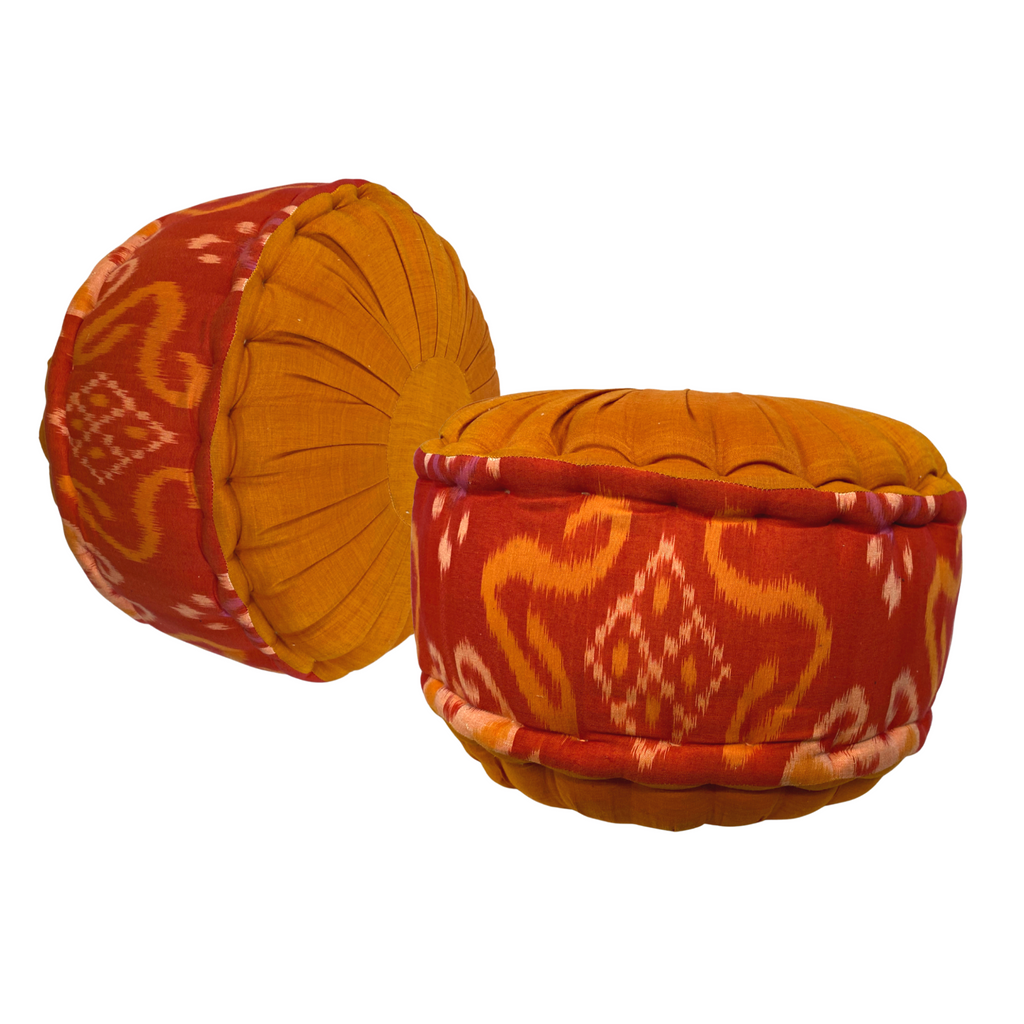 Yoga Meditation orange Throw Pillow Cushion Zafu Floor cushion kapok fill hand woven Balinese Ikat