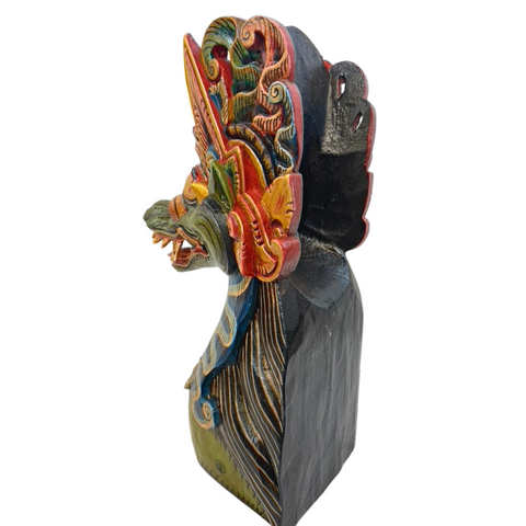 Cosmic Dragon Head Naga Busuki Bust Statue Hand Painted Polychrome Sculpture art hand carved wood Bali Folk Art