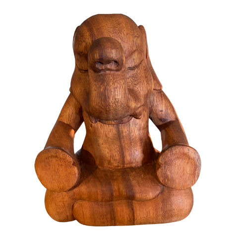 Buddha Elephant Statue Yoga Sculpture Padmasana Lotus Pose Wood Carving