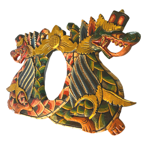 Balinese Twin Naga Dragon Panel Wall Art architectural relief carved wood Bali