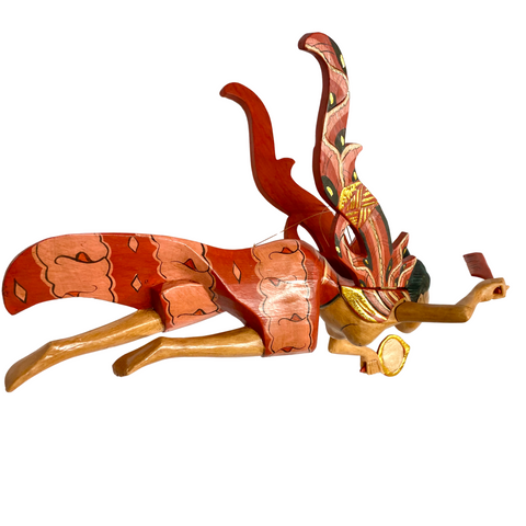 Winged Dewi Sri Moon Goddess Mobile Cradle Guardian Carved Wood Bali Art red 16"