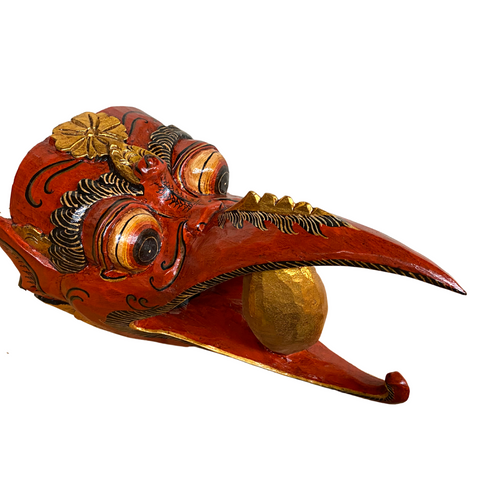 Balinese Garuda Mask Golden Egg Eagle Carved Wood Polychrome Bali folk Art 