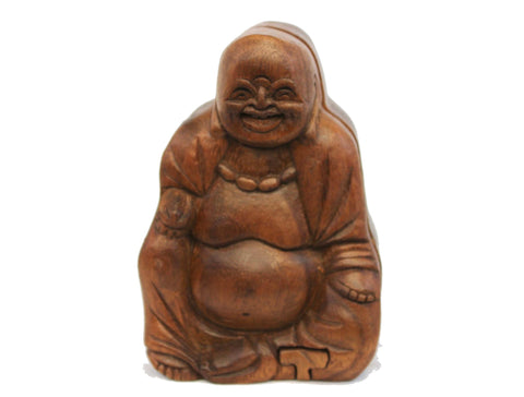 Laughing Fat Buddha secret puzzle Box Stash Trinket jewelry carved wood Bali art