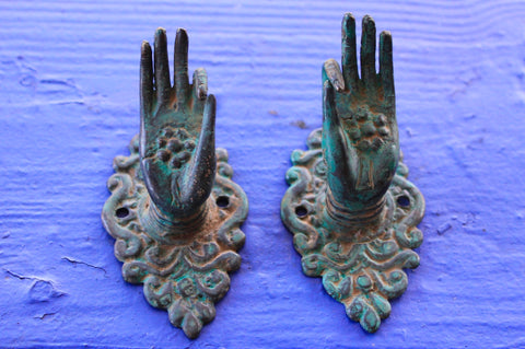 Buddha Abhaya Mudra Handle Knob Hook Verdigris Bronze - Acadia World Traders
