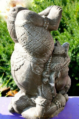 Yoga Pose Ganesha Garden Statue cast Lava stone Elephant God Sculpture Bali art