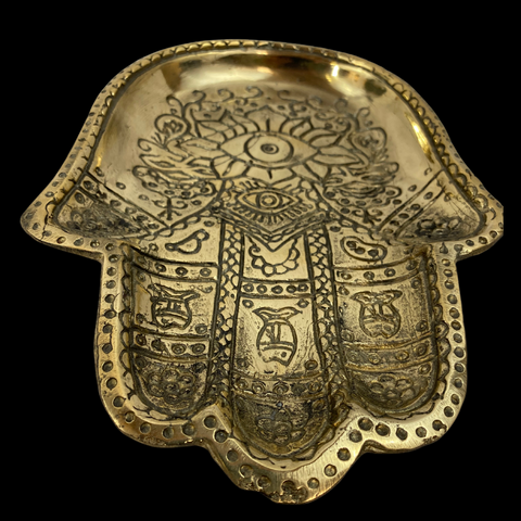 Bronze Hamsa evil eye Lotus hand Bowl Ring Dish rolling tray one Henna handmade Bali art