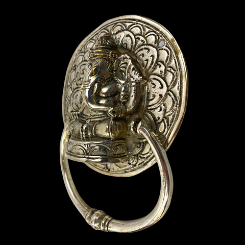 Ganesh Lord of Success Door Knocker Handle Pull Cast silvered Oxidized  Bronze Bali Art