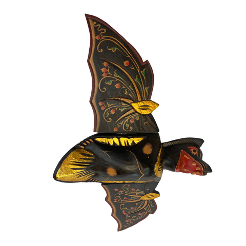 Flying Black Bat Mobile Balinese Spirit Chaser hand carved wood Bali Art