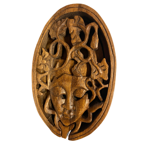 Balinese Mother Nature Goddess Forest Spirit Secret puzzle Box Stash Trinket carved suar wood Bali Art