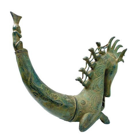 Tribal Seahorse Betel Nut Lime Container Vintage Sumatran Bronze Indonesian Art