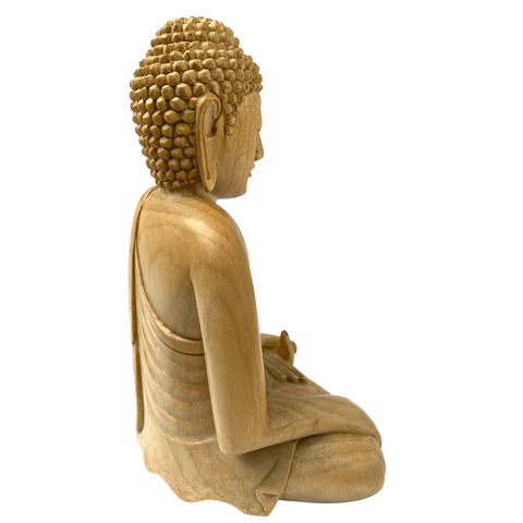 Buddha Sculpture Bhumisparsha Mudra Handmade Wood Carving Statue Balinese art