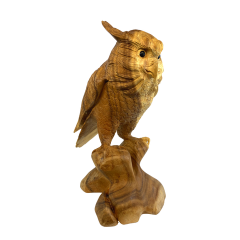 Owl Perching Statue Bird of Prey handmade Wood Carving Sculpture Bali Art