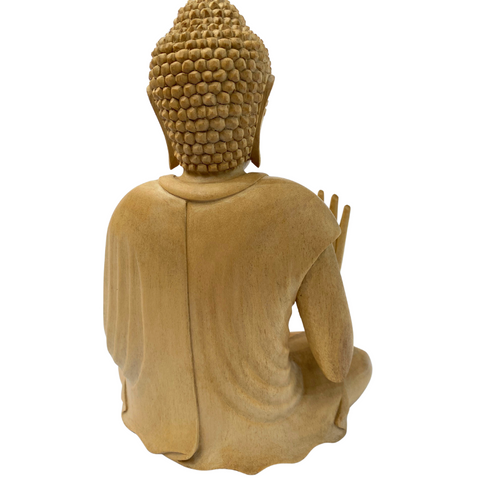 Teaching Buddha statue Dharmachakra Wheel Wood Carving Sculpture Balinese Art